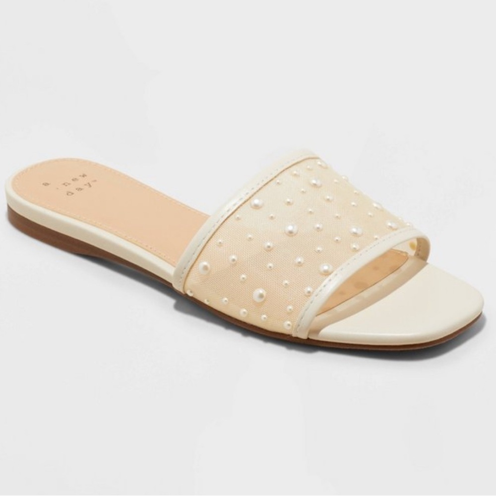 Target A New Day Elain Pearl mesh slide sandals cream size 8
